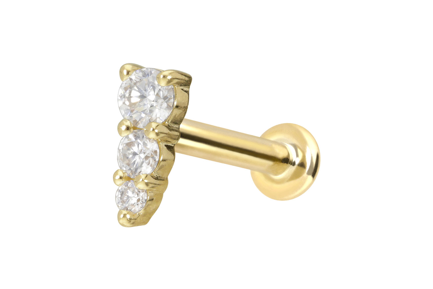 14 Karat Gold Labret Piercing mit Push Fit MOISSANIT-EISZAPFEN
